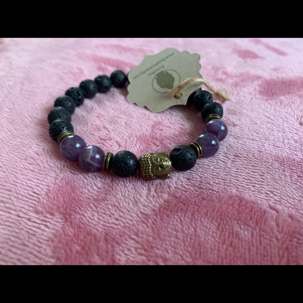 Amethyst and Obsidian bead bracelet